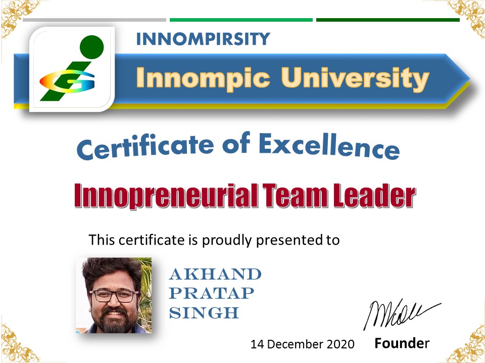 Akhand Pratap Singh, India, Team Leader international certificate of excelence Innompic University