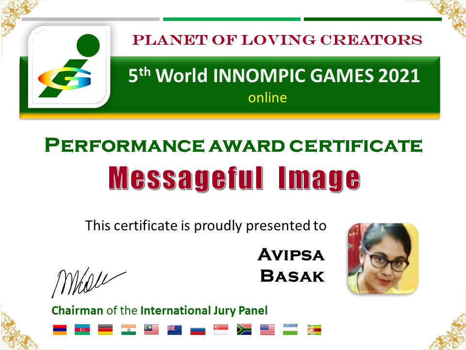 Messageful Image award winner certificate Avipsa Basak, India