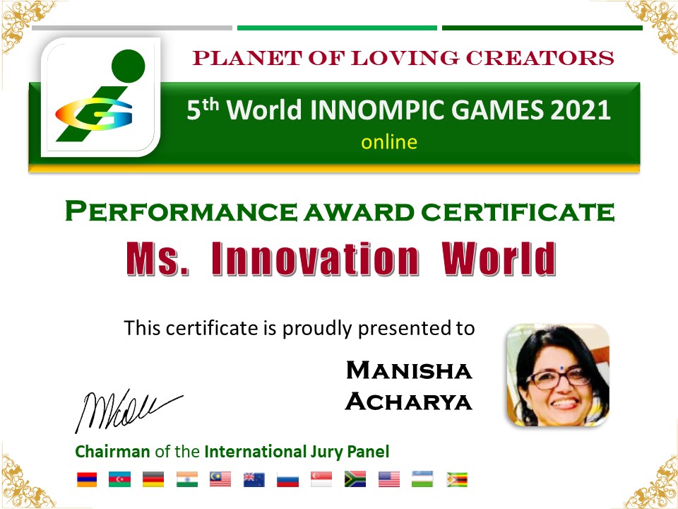 Dr. Manisha Acharia, India,Miss Innovation World 2021 award winner, Innompic Games, CII Director, business incubator