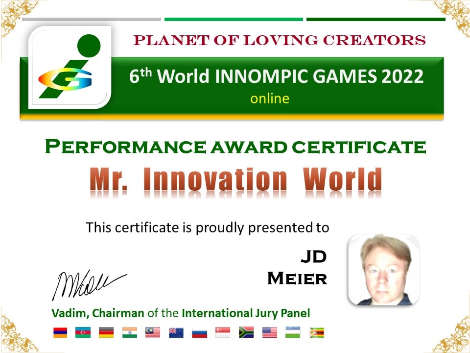 Mister Innovation World 2022 award winner JD Meier, USA, Innompic Games