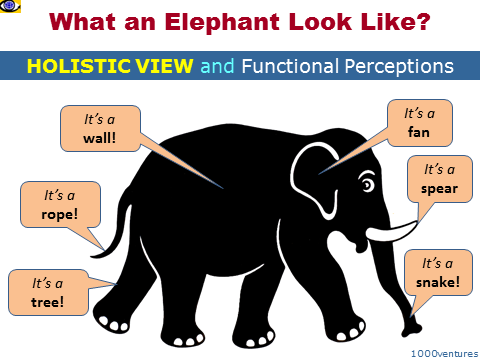 Holistic View of Elephant parable, benefits of taking different views