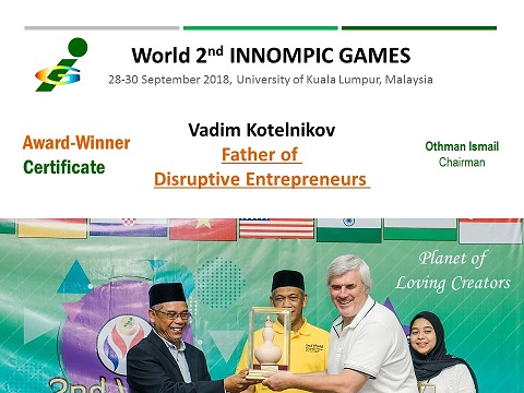 Vadim Kotelnikov Father of Disruptive Entrepreneurs award, Founder of Innompic Games