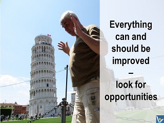 Improvement jokes Vadim Kotelnikov Pisa tower Kaizen Mindset