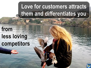 Love Your Customers to attract them and differentiate from competitors, Vadim Kotelnikov, pigeons, photogram